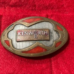 Worth Kenworth Brass-Tone Belt Buckle with Red and Silver Accents